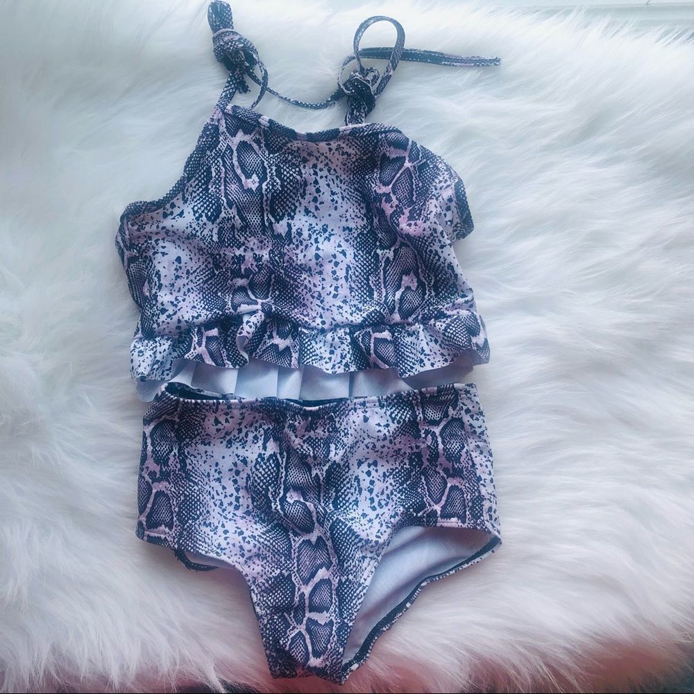 Brand New Pretty Girl Swim Lilac Snakeskin Tie Strap Bikini Size 4T